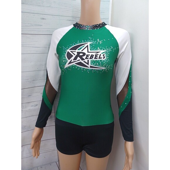 Varsity REBELS Athletic Cheerleader Cheerleading Dance Uniform Romper Sz YX4R - Picture 1 of 9